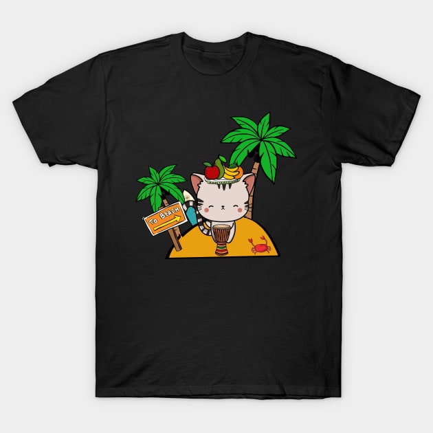Funny tabby cat is on a deserted island T-Shirt by Pet Station